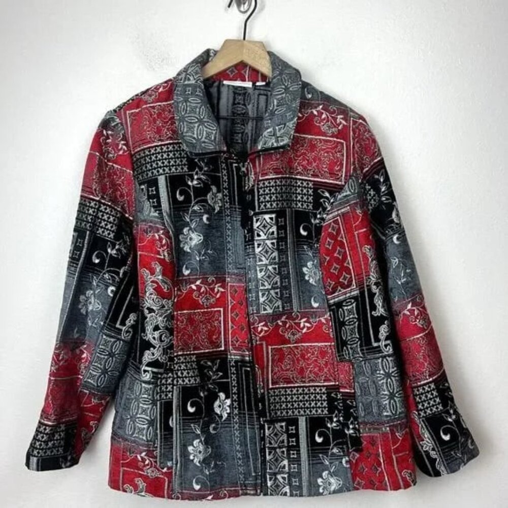 Susan Graver Red and Black Patterned blazer Jacket Sz 22 - Picture 1 of 10